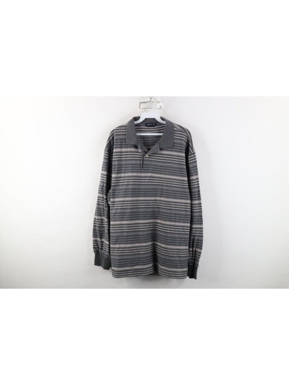 Vintage 90s Nautica Mens XL Faded Heavyweight Striped Long Sleeve Rugby Polo